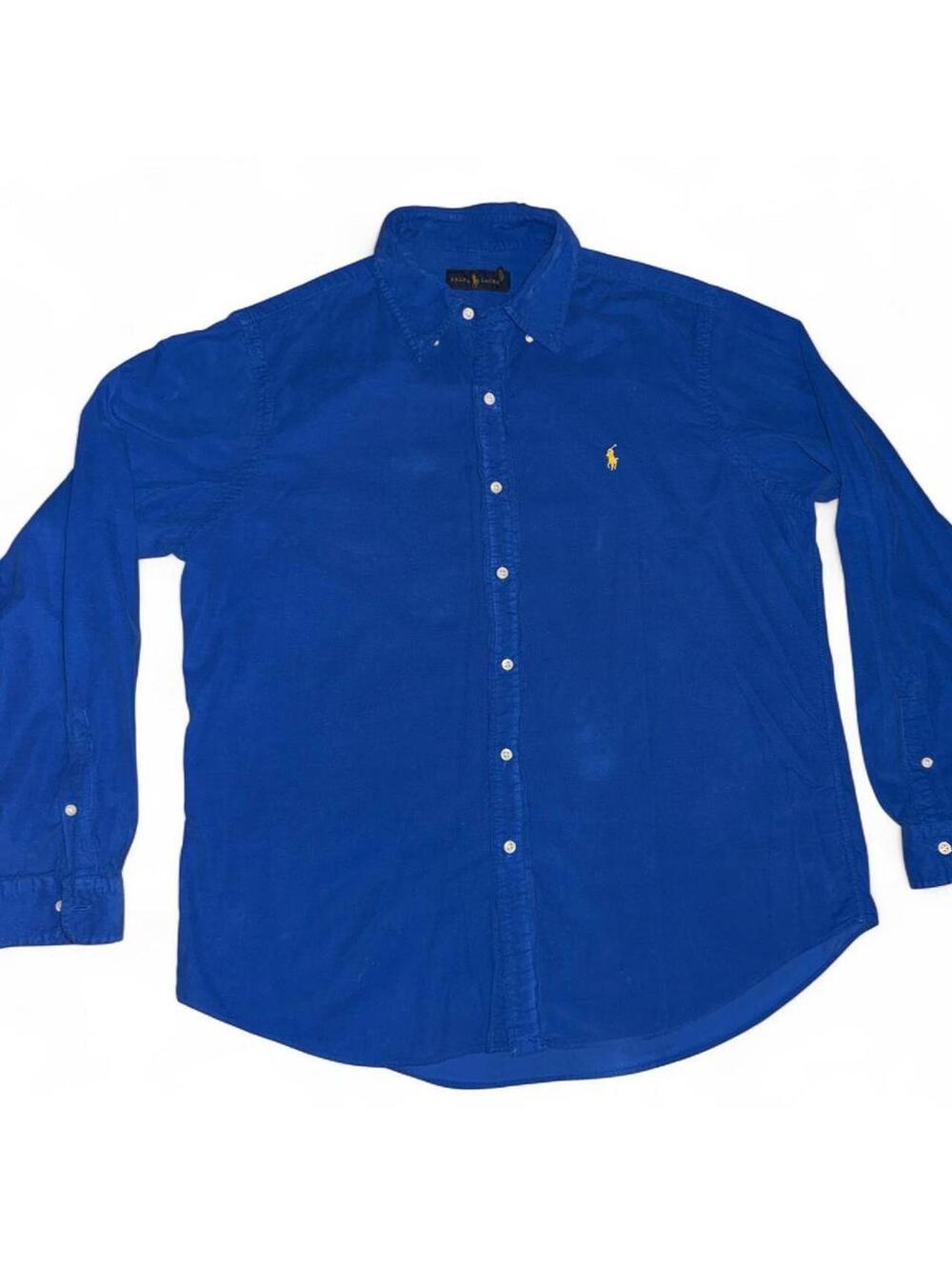 Ralph Lauren Men's Blue button down cotton corduroy shirt sz L preppy coastal